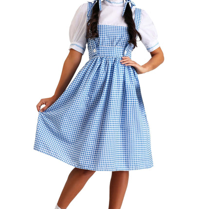 Dorothy Costume - Women's Blue Gingham Dress with White Blouse and Hair Ribbons