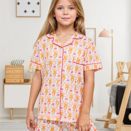 Roller Rabbit Pajamas Kids - Girls Summer 2 Piece Set - Button Down Top and Shorts