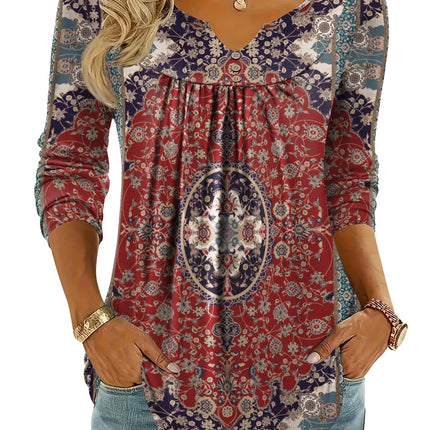 Women Long Sleeve V Neck Blouse - Casual Dressy Work Tunic Top with Pleated Detail 2025