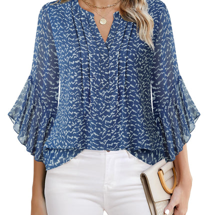 Beautiful Blouses For Ladies - Women's 3/4 Sleeve Chiffon Blouse Dressy Business Casual Work Shirt