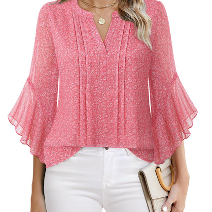 Beautiful Blouses For Ladies - Women's 3/4 Sleeve Chiffon Blouse Dressy Business Casual Work Shirt