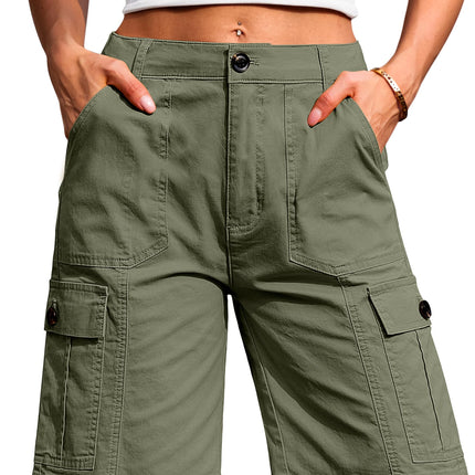 Women High Waisted Bermuda Cargo Shorts - 6 Pockets Stretchy Knee Length Summer Shorts