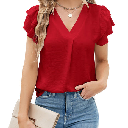 Polyester Blouses - Women's V-Neck Blouse Short Sleeve Business Casual Work Shirt Summer Top