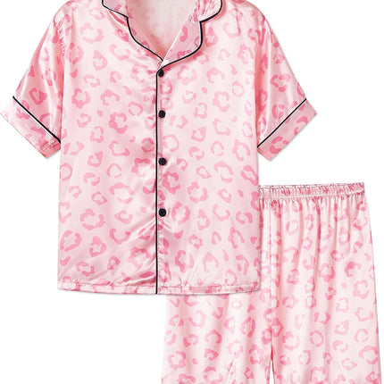 Girls Satin Pajama Set - Silky Button Down PJ with Shorts Size 6-16