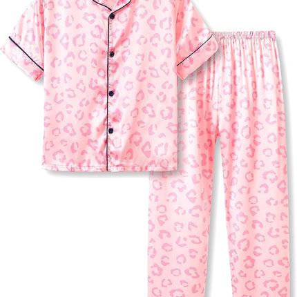 Girls Satin Pajama Set - Silky Button Down PJ with Shorts Size 6-16