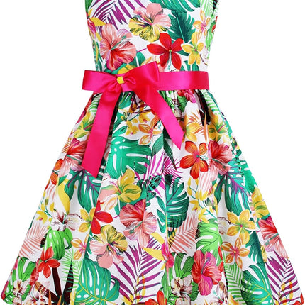 Girls Floral Cotton Dress - Sleeveless Summer Dress with Zipper Closure