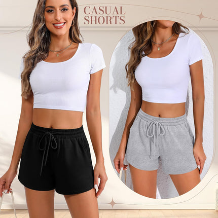 Women Sweat Shorts 3-Pack - High Waist Athletic Lounge Shorts with Pockets
