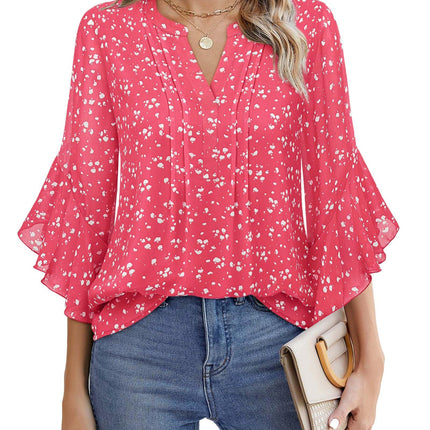 Beautiful Blouses For Ladies - Women's 3/4 Sleeve Chiffon Blouse Dressy Business Casual Work Shirt