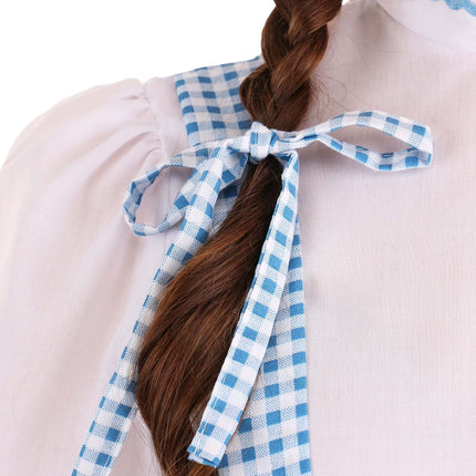 Dorothy Costume - Women's Blue Gingham Dress with White Blouse and Hair Ribbons