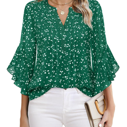 Beautiful Blouses For Ladies - Women's 3/4 Sleeve Chiffon Blouse Dressy Business Casual Work Shirt