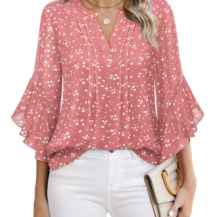 Beautiful Blouses For Ladies - Women's 3/4 Sleeve Chiffon Blouse Dressy Business Casual Work Shirt