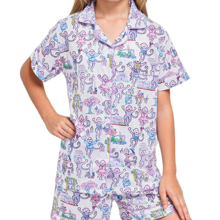 Roller Rabbit Pajamas Kids - Girls Summer 2 Piece Set - Button Down Top and Shorts