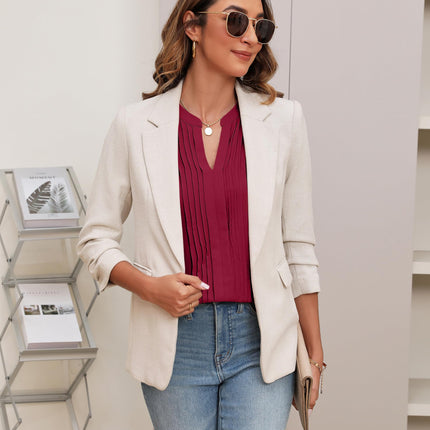 Beautiful Blouses For Ladies - Women's V-Neck Blouse with Pintuck Detail Short Petal Sleeve Business Top