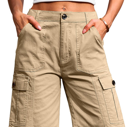 Women High Waisted Bermuda Cargo Shorts - 6 Pockets Stretchy Knee Length Summer Shorts