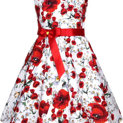 Girls Floral Cotton Dress - Sleeveless Summer Dress with Zipper Closure