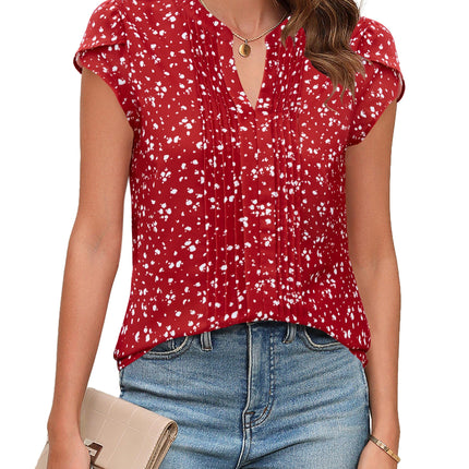 Beautiful Blouses For Ladies - Women's V-Neck Blouse with Pintuck Detail Short Petal Sleeve Business Top