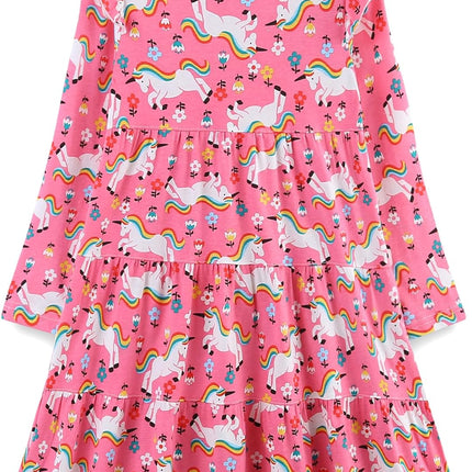 Girls Cotton Dress - Ruffle Sleeve Tiered A-Line Midi Sundress