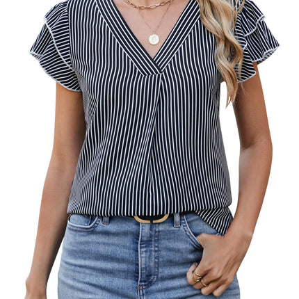 Polyester Blouses - Women's V-Neck Blouse Short Sleeve Business Casual Work Shirt Summer Top