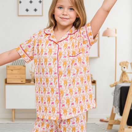 Roller Rabbit Pajamas Kids - Girls Summer 2 Piece Set - Button Down Top and Shorts