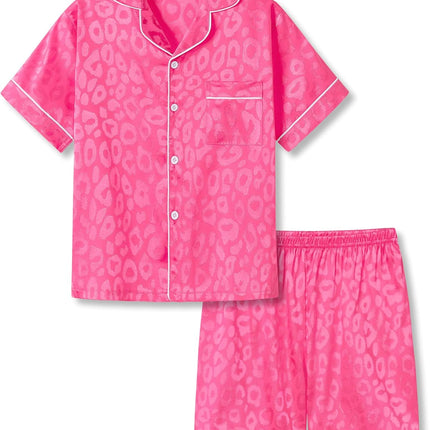 Girls Satin Pajama Set - Silky Button Down PJ with Shorts Size 6-16