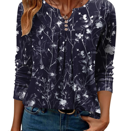 Women Long Sleeve V Neck Blouse - Casual Dressy Work Tunic Top with Pleated Detail 2025
