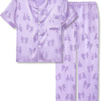 6-7 / Jacquard Light Purple Bow (Short Sleeve & Pants)