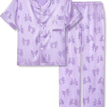 Girls Satin Pajama Set - Silky Button Down PJ with Shorts Size 6-16