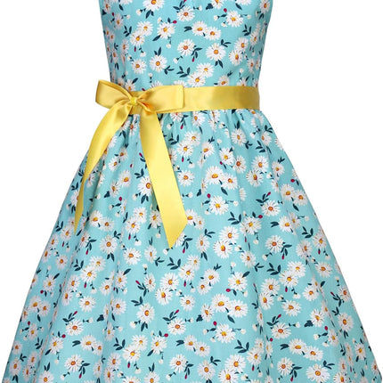 Girls Floral Cotton Dress - Sleeveless Summer Dress with Zipper Closure