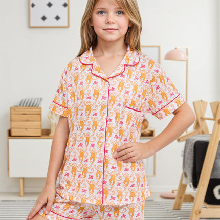 Roller Rabbit Pajamas Kids - Girls Summer 2 Piece Set - Button Down Top and Shorts