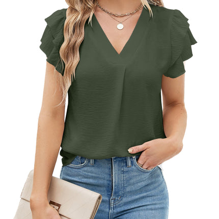 Polyester Blouses - Women's V-Neck Blouse Short Sleeve Business Casual Work Shirt Summer Top