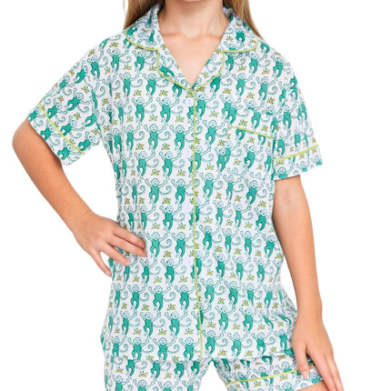 Roller Rabbit Pajamas Kids - Girls Summer 2 Piece Set - Button Down Top and Shorts
