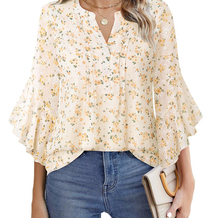 Beautiful Blouses For Ladies - Women's 3/4 Sleeve Chiffon Blouse Dressy Business Casual Work Shirt