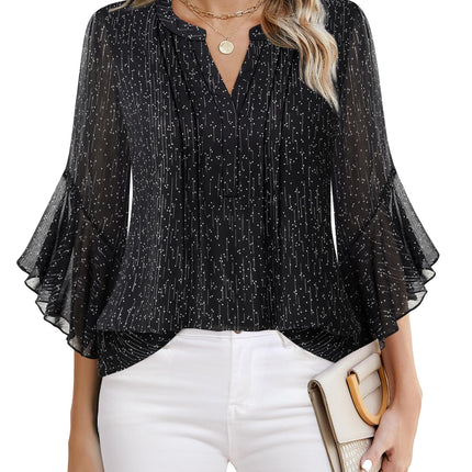 Beautiful Blouses For Ladies - Women's 3/4 Sleeve Chiffon Blouse Dressy Business Casual Work Shirt