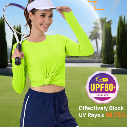 Women's UPF 80+ Long Sleeve Rash Guard - Quick Dry Athletic Shirt with Thumb Holes