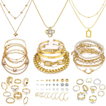 Women's Accessories - 36-Piece Gold Plated Jewelry Set Necklaces Bracelets Earrings Rings Gift