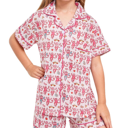 Roller Rabbit Pajamas Kids - Girls Summer 2 Piece Set - Button Down Top and Shorts