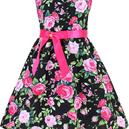Girls Floral Cotton Dress - Sleeveless Summer Dress with Zipper Closure
