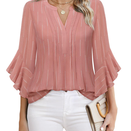 Beautiful Blouses For Ladies - Women's 3/4 Sleeve Chiffon Blouse Dressy Business Casual Work Shirt
