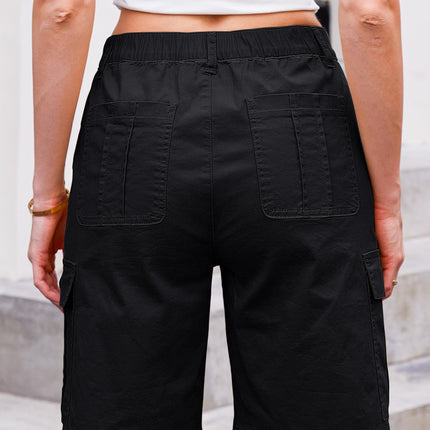 Women High Waisted Bermuda Cargo Shorts - 6 Pockets Stretchy Knee Length Summer Shorts