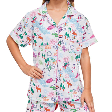 Roller Rabbit Pajamas Kids - Girls Summer 2 Piece Set - Button Down Top and Shorts