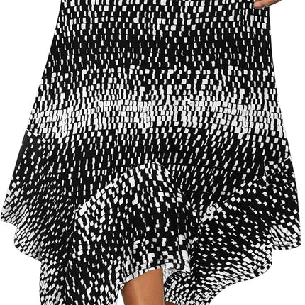 Women's Flowy Handkerchief Hemline Midi Skirt - Elastic Waist Asymmetrical Hem