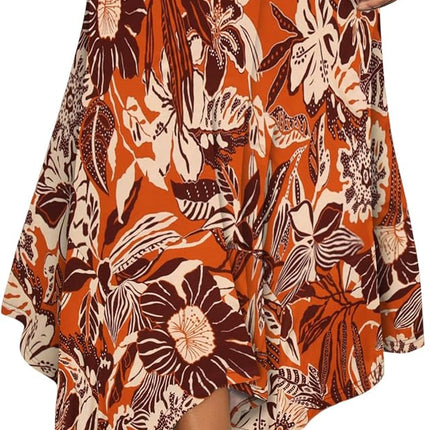 Women's Flowy Handkerchief Hemline Midi Skirt - Elastic Waist Asymmetrical Hem