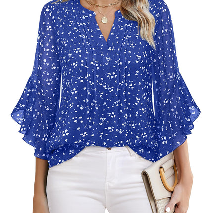 Beautiful Blouses For Ladies - Women's 3/4 Sleeve Chiffon Blouse Dressy Business Casual Work Shirt