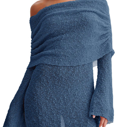 Women's Off Shoulder Beach Cover Up - Sheer Bell Sleeve Mini Dress for Swimwear