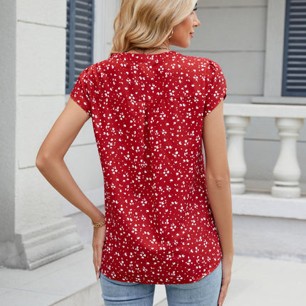 Beautiful Blouses For Ladies - Women's V-Neck Blouse with Pintuck Detail Short Petal Sleeve Business Top