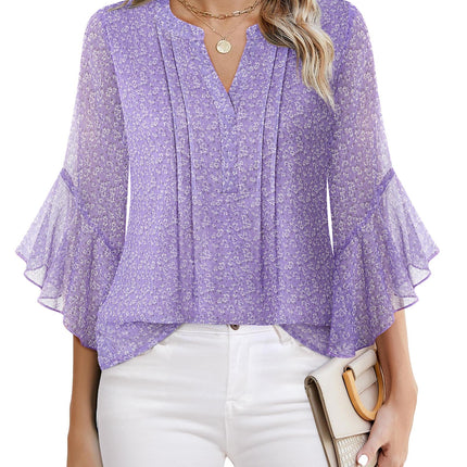 Beautiful Blouses For Ladies - Women's 3/4 Sleeve Chiffon Blouse Dressy Business Casual Work Shirt