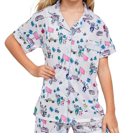 Roller Rabbit Pajamas Kids - Girls Summer 2 Piece Set - Button Down Top and Shorts