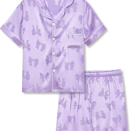 Girls Satin Pajama Set - Silky Button Down PJ with Shorts Size 6-16