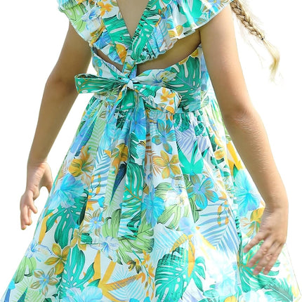 Girls Floral Cotton Dress - Sleeveless Summer Dress with Zipper Closure