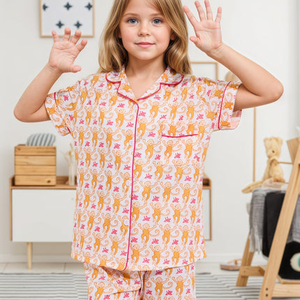 Roller Rabbit Pajamas Kids - Girls Summer 2 Piece Set - Button Down Top and Shorts